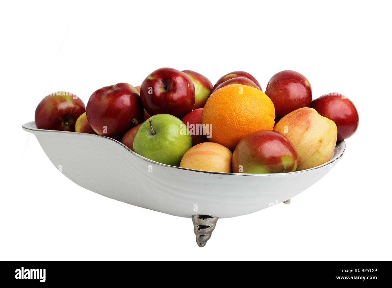 Elegant Basket with Apples and an Orange Stock Photo