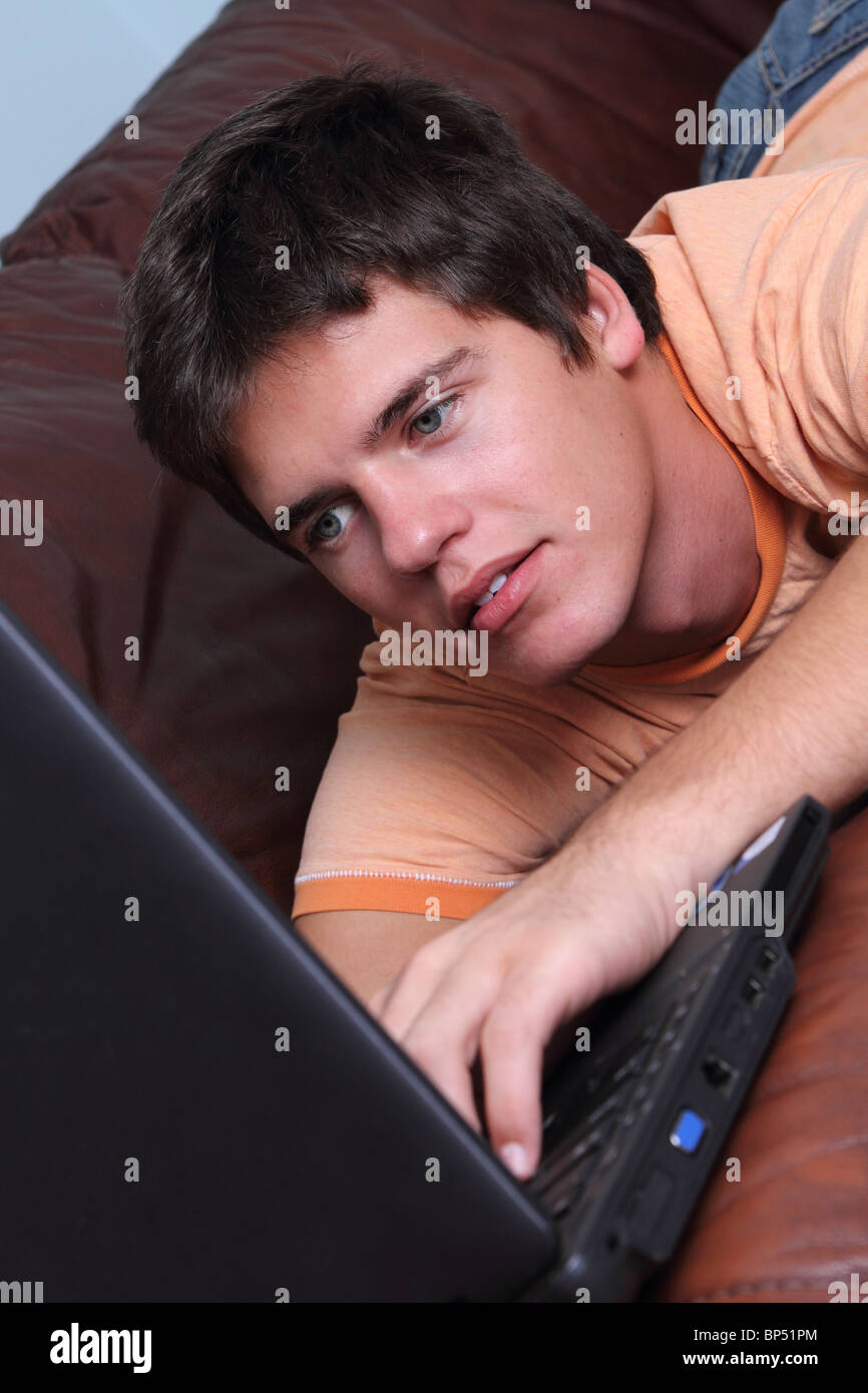 home office with laptop Stock Photo