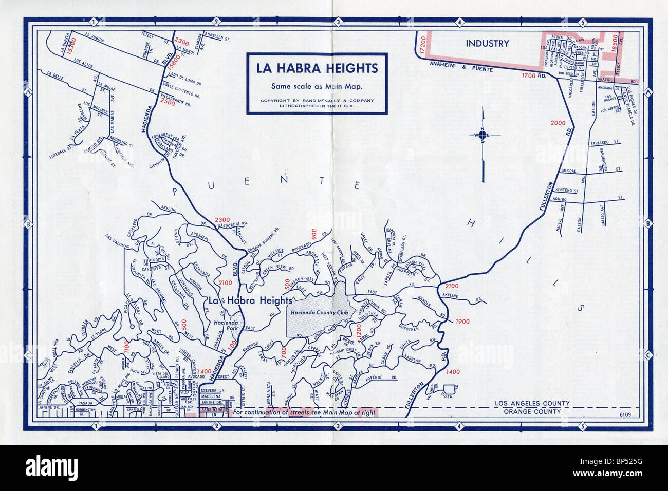 Old map of La Habra Heights Stock Photo