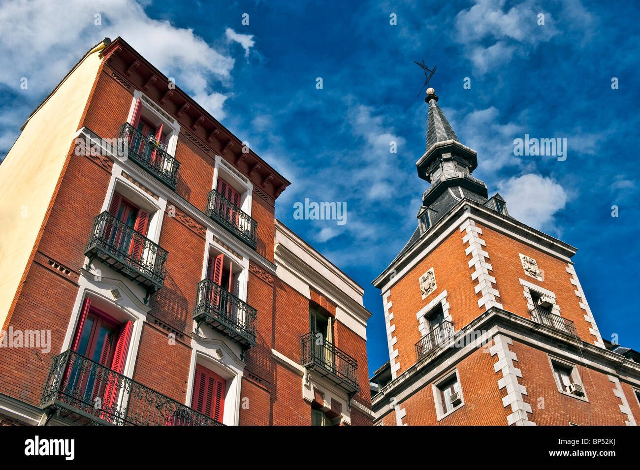 Corner structure of the building surrounding the Plaza Mayor, Madrid, Spain Stock Photo