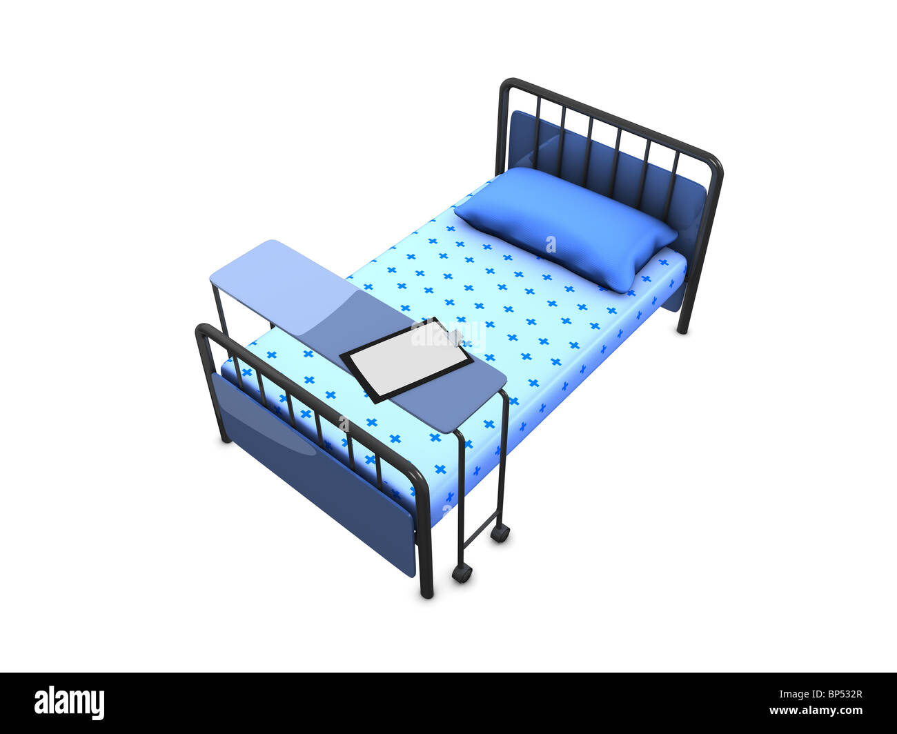 3d empty hospital bed isolated over white background Stock Photo - Alamy