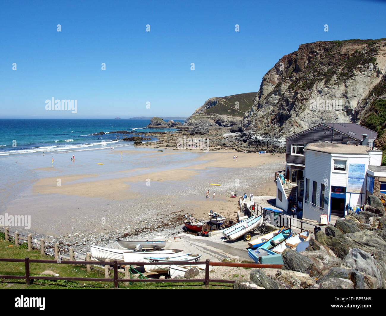 The beach and slipway at St.Agnes,Cornwall. Stock Photo