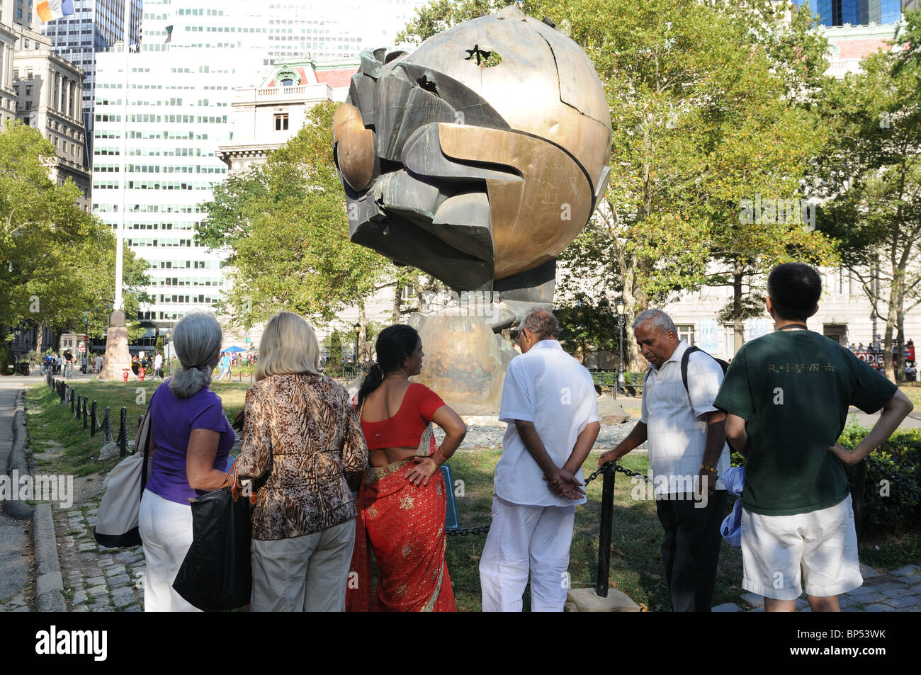'The Sphere' once stood on the plaza at the World Trade Center. Damaged on Sept. 11, 2001, it was moved to nearby Battery Park. Stock Photo