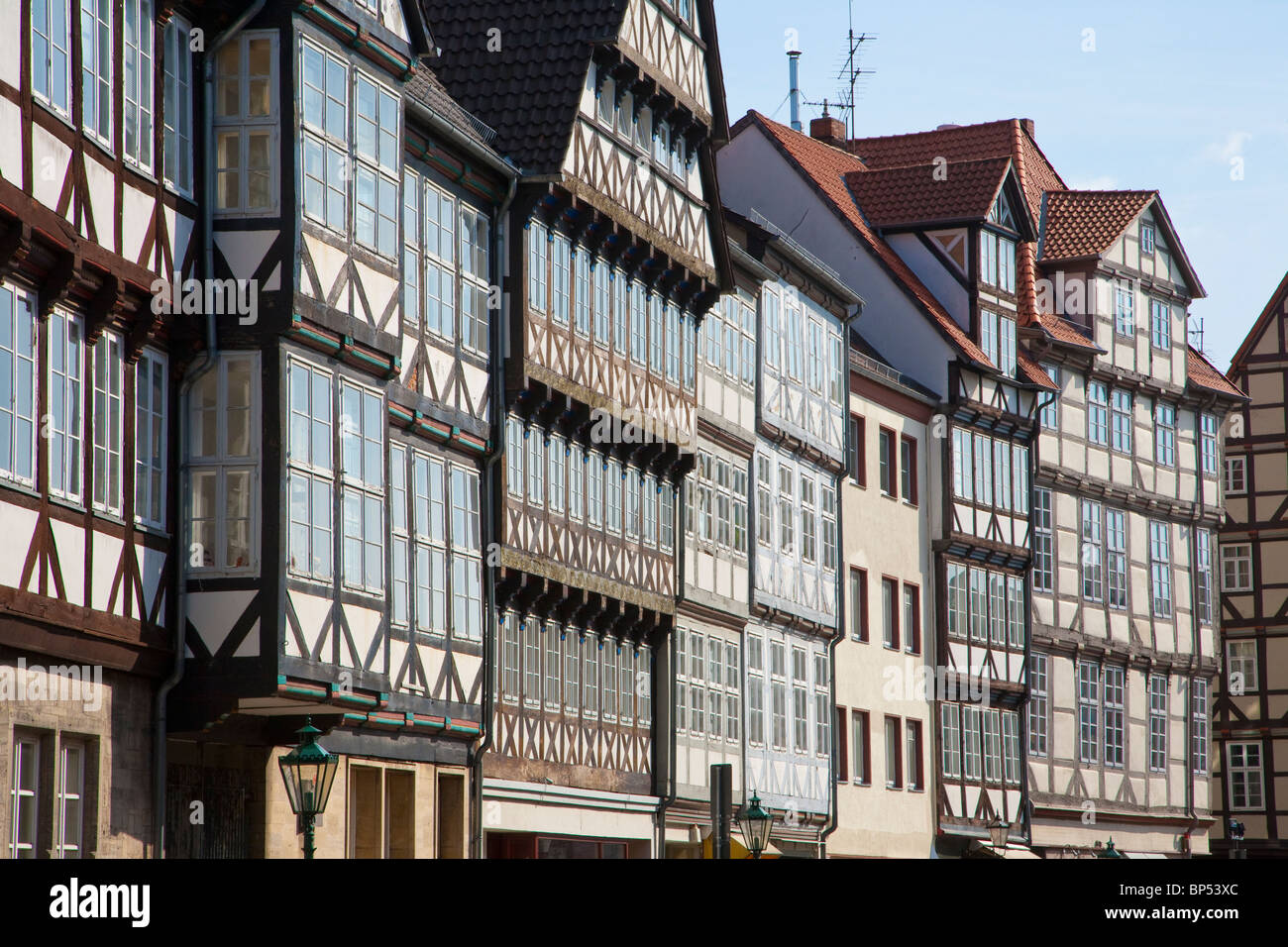 FRAME HOUSES AT BURGSTRASSE STREET, HOLZMARKT, HANOVER, LOWER SAXONY, GERMANY Stock Photo