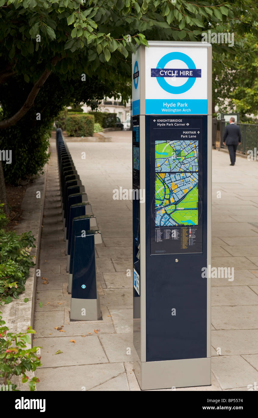 Docking station for London bike hire scheme Stock Photo