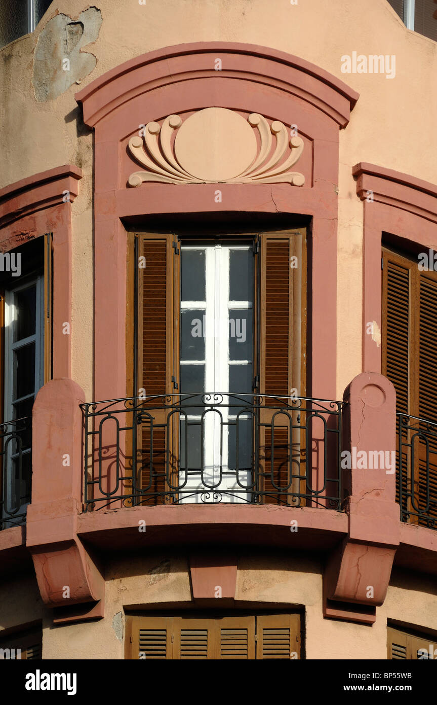 Window of Art Nouveau Apartment Building, by Architect Enrique Nieto, Melilla, Spain Stock Photo