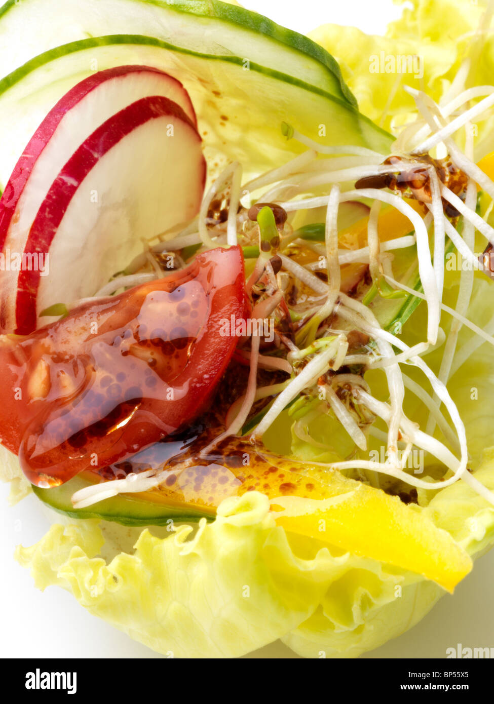 Salad lettuce tomato cucumber radish slices Stock Photo Alamy