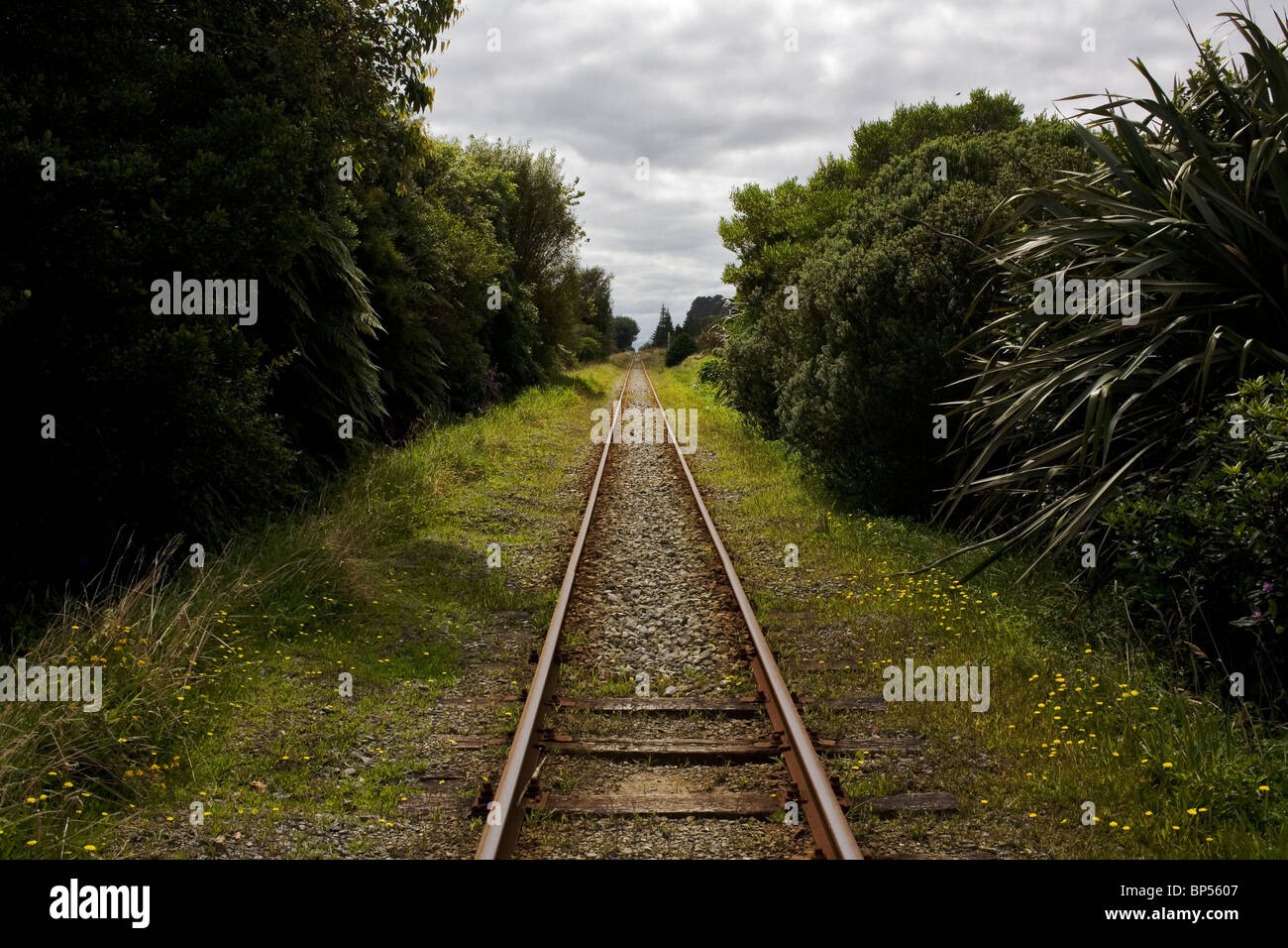 A section of Hokitika Branch Line in Hokitika, Westland District, New Zealand. Stock Photo