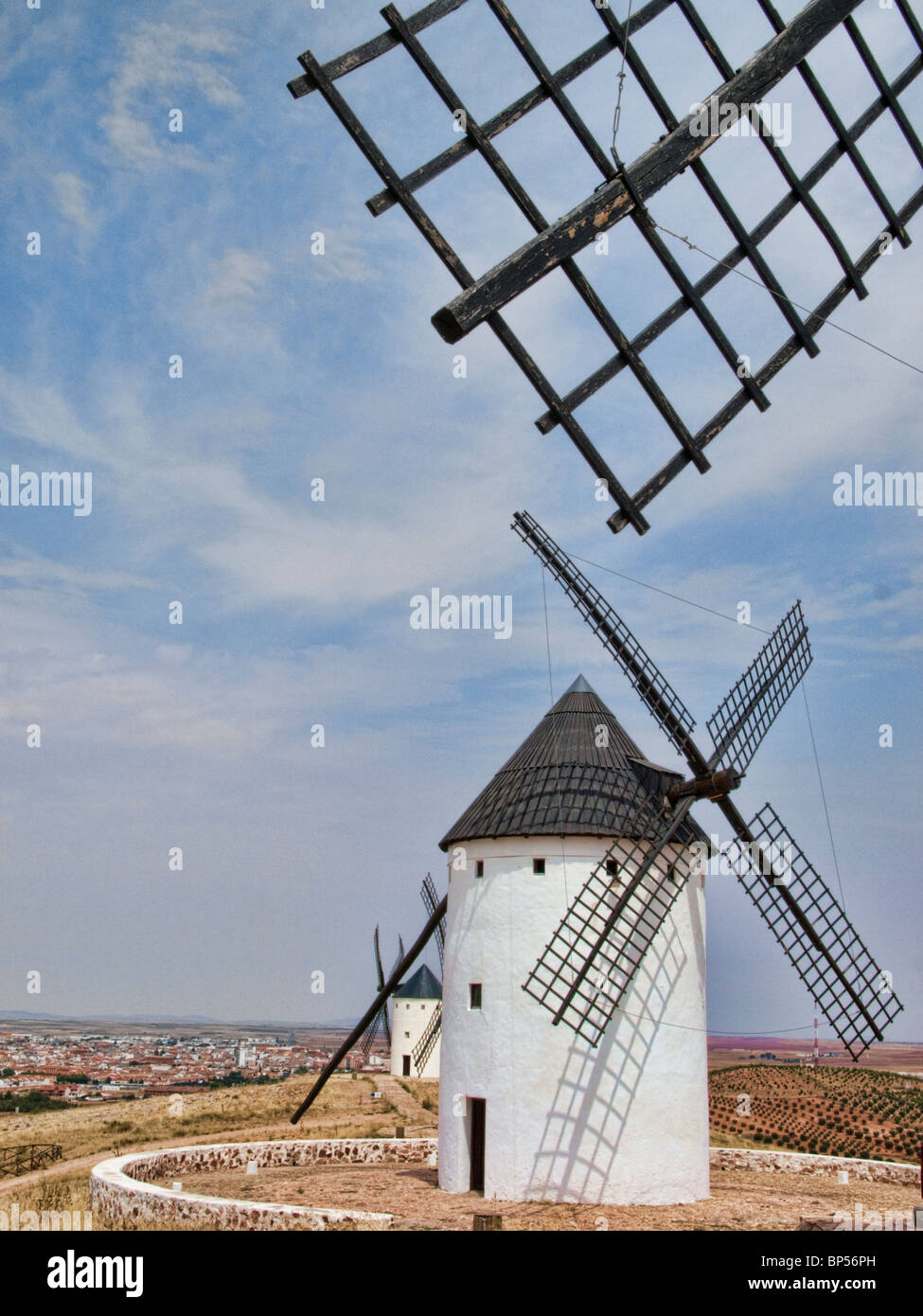 Windmills at Alcázar de San Juan (La Mancha: Don Quixote's land) Stock Photo