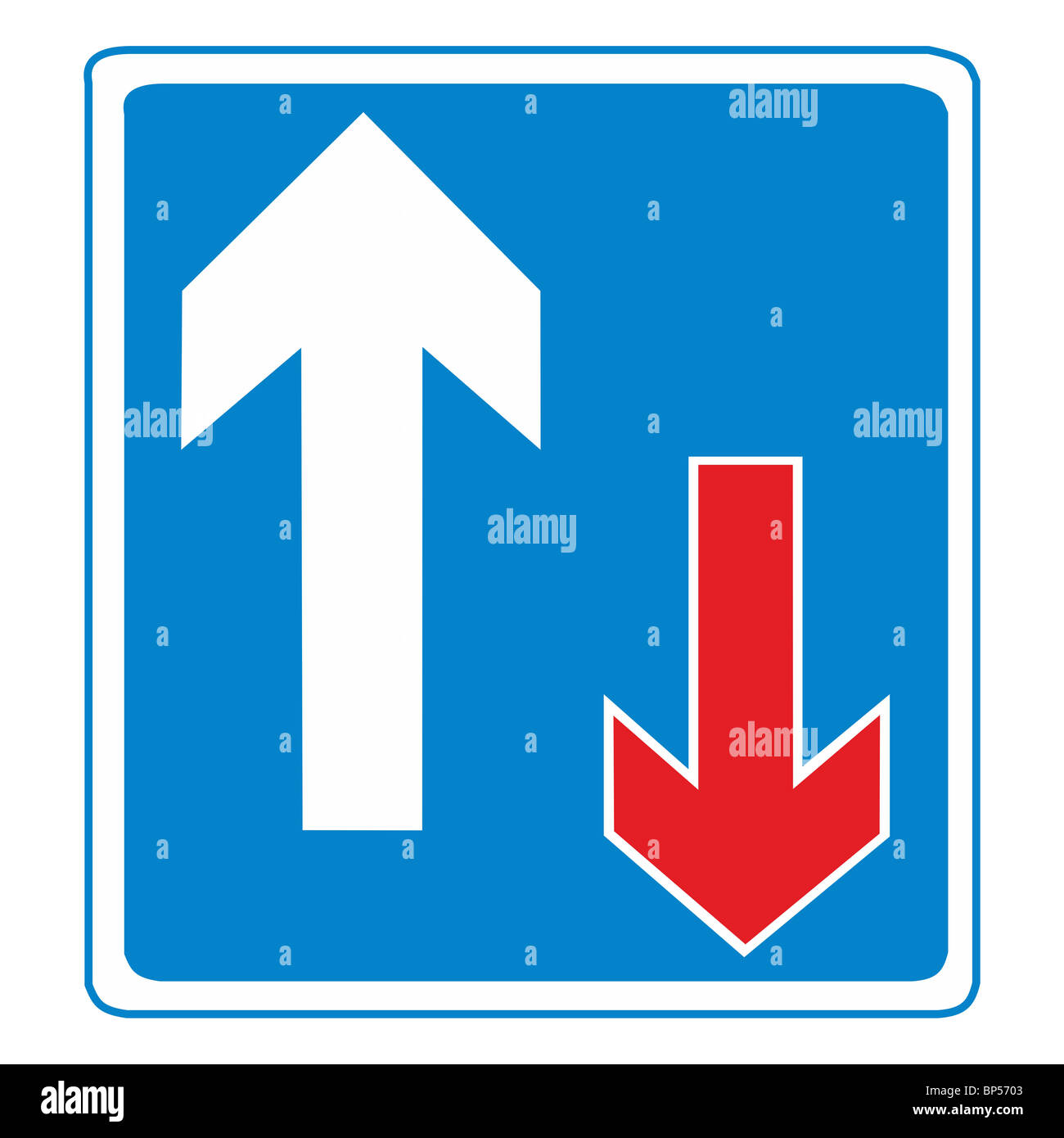 Uk Road Sign Priority Over Oncoming Traffic Ahead Arrow Arrow Red And