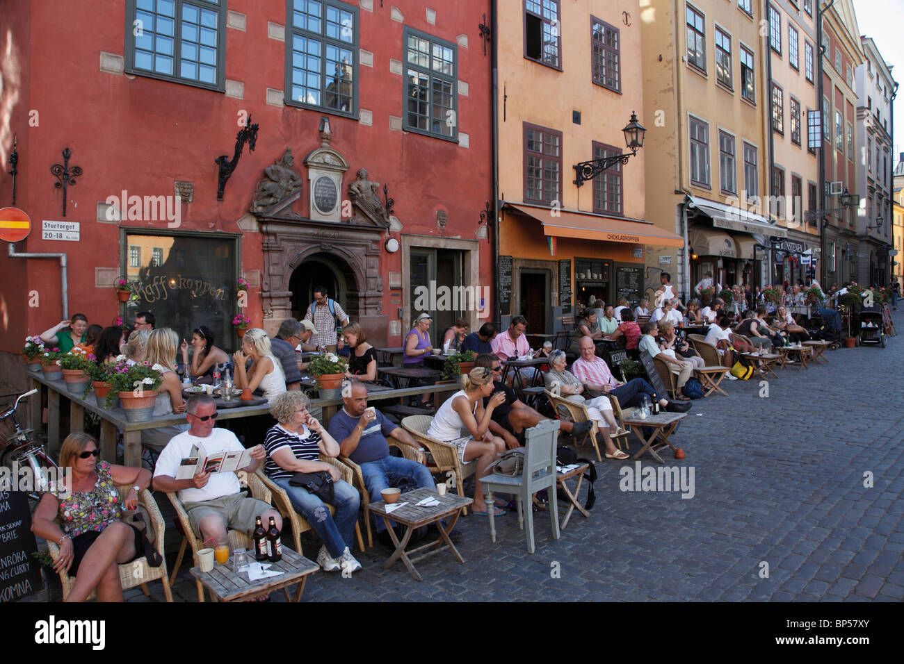 Sweden, Stockholm, Gamla Stan, Stortorget, street cafe, people, leisure, Stock Photo