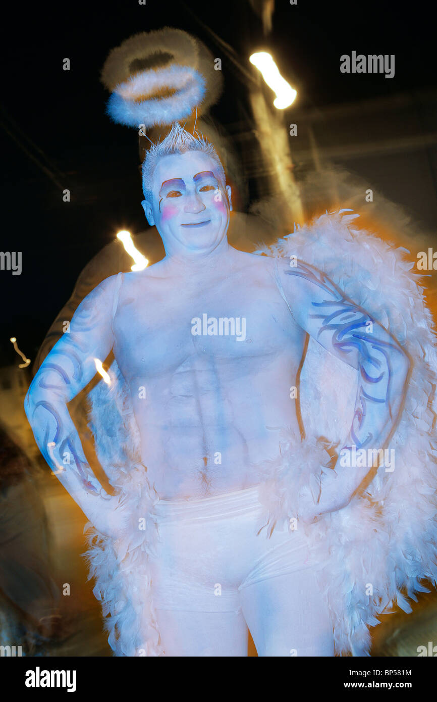 A man dressed as an angel at the San Francisco day of the dead parade Stock Photo