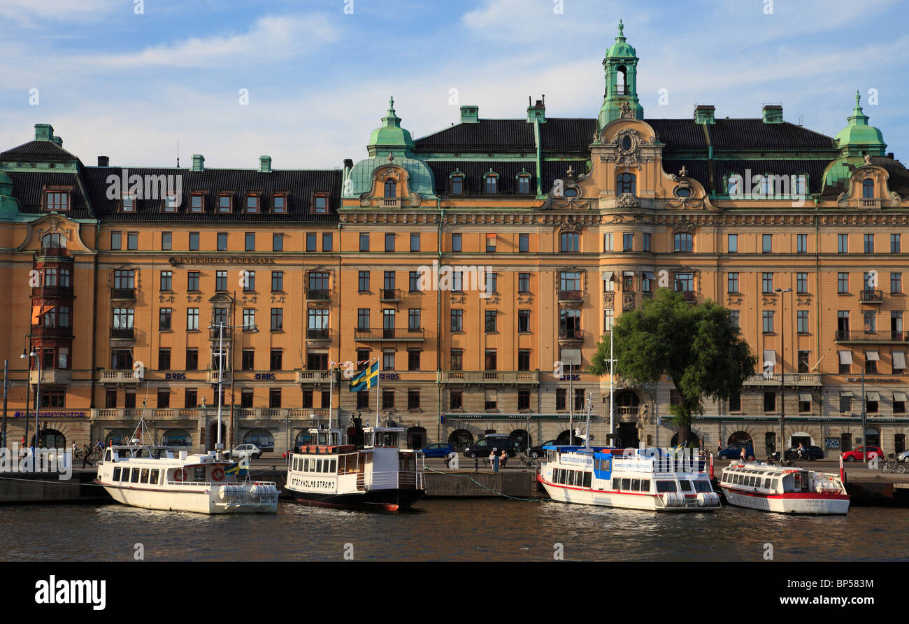 Sweden, Stockholm, Nybro haven, harbour, boats, street scene Stock ...