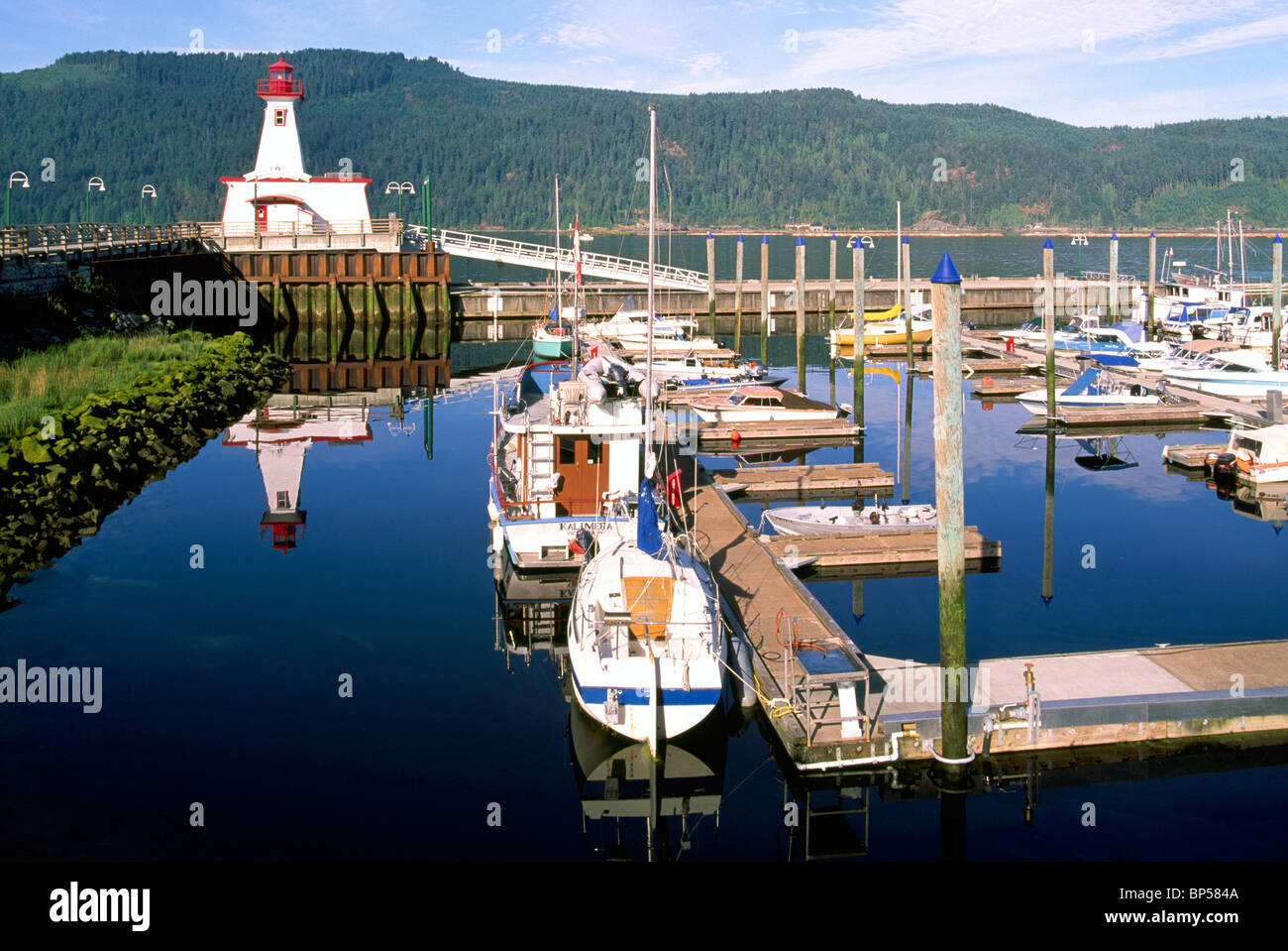 Port Alberni, BC, Vancouver Island, British Columbia, Canada - Lighthouse  at Maritime Discovery Centre, Marina in Harbour Stock Photo - Alamy