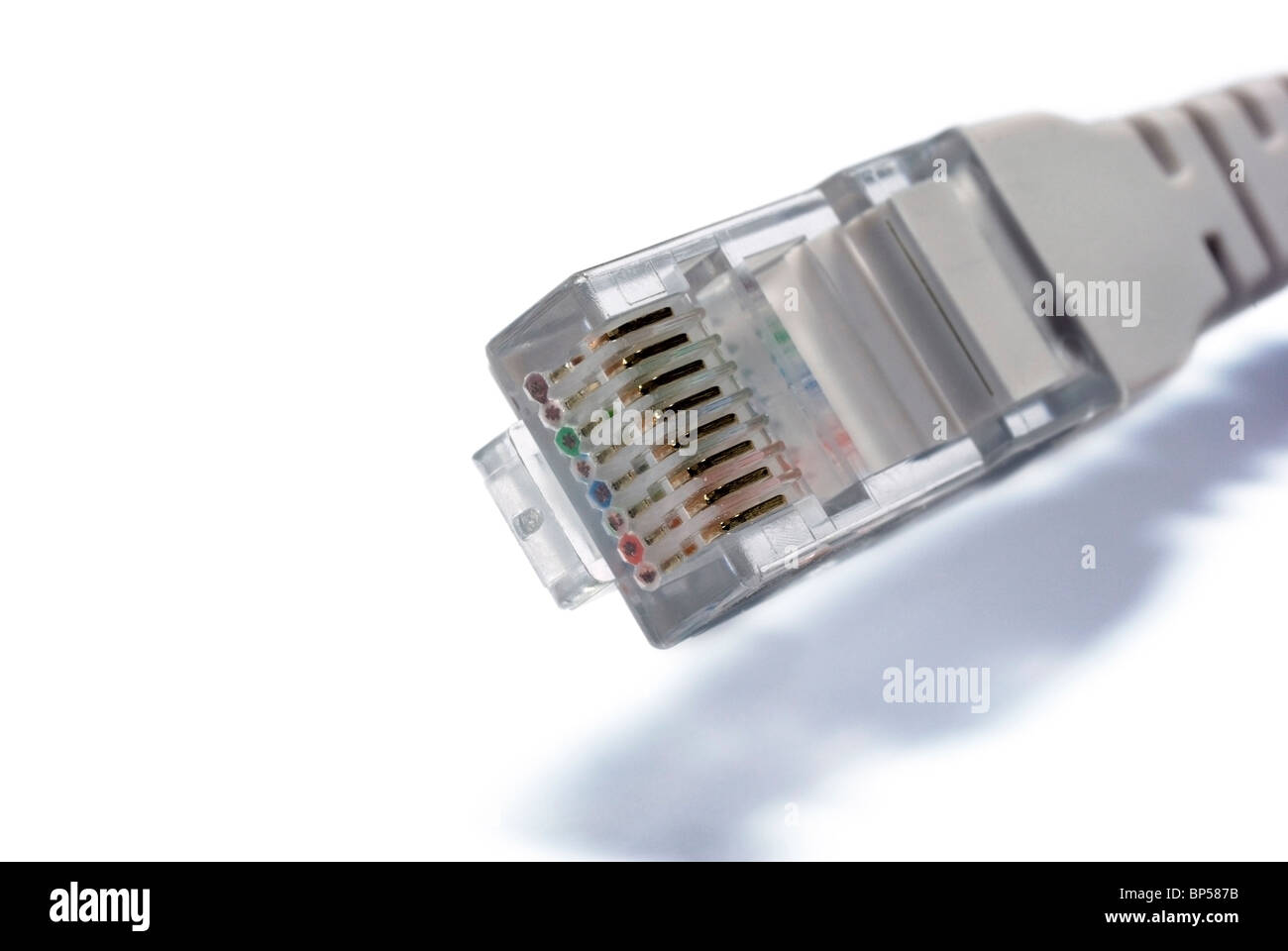 RJ45 connector of UTP cable closeup on white background Stock Photo - Alamy