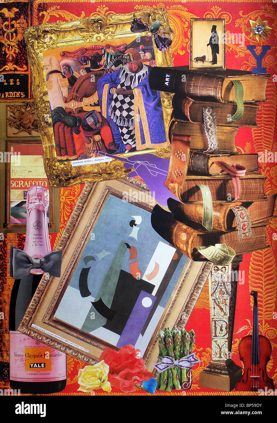 A collage by artist Janet Robinson who makes custom collages for people which are a portrait of all aspects of their lives. Stock Photo