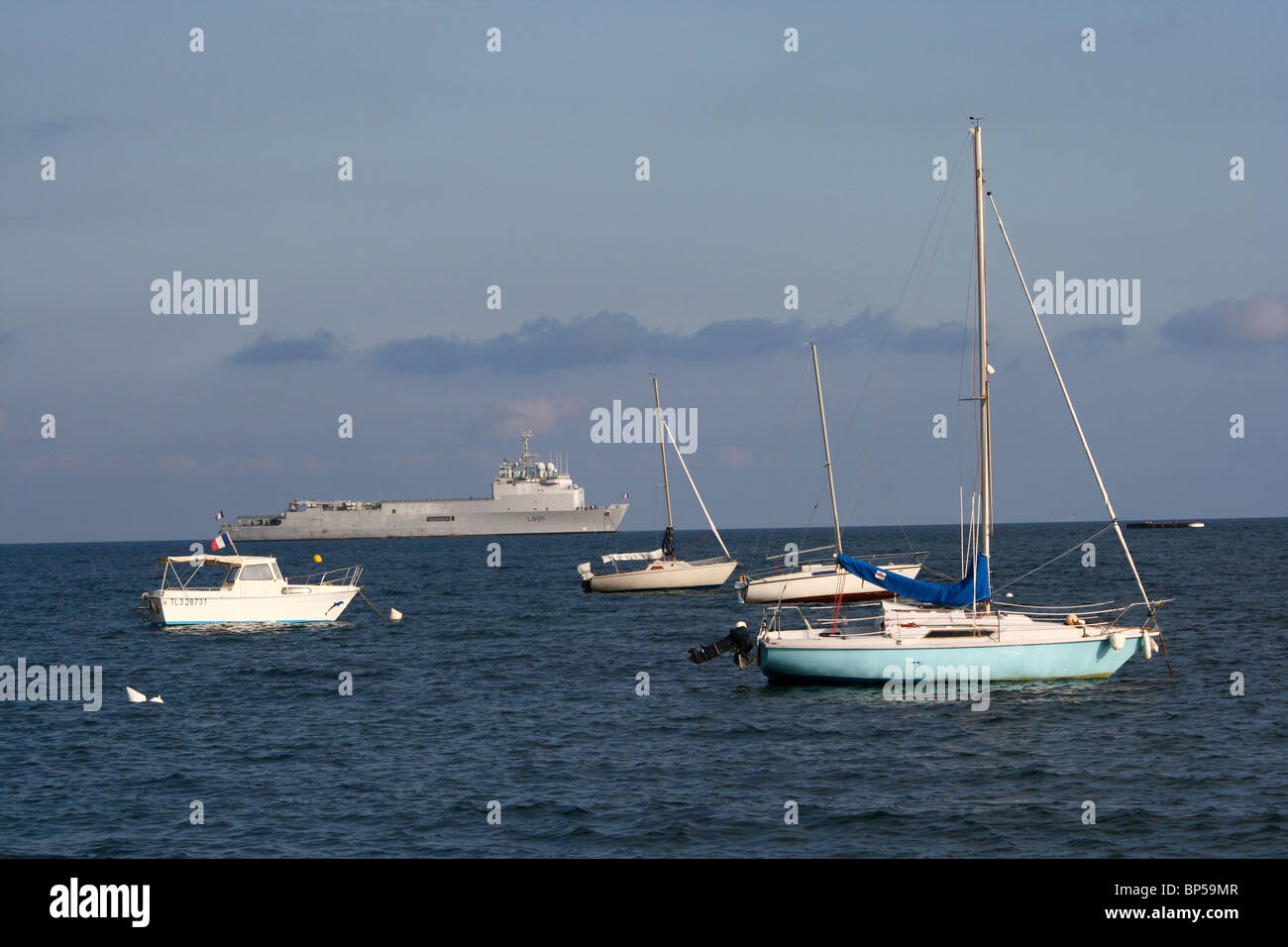 A French warship in the bay of Hyeres, France Stock Photo
