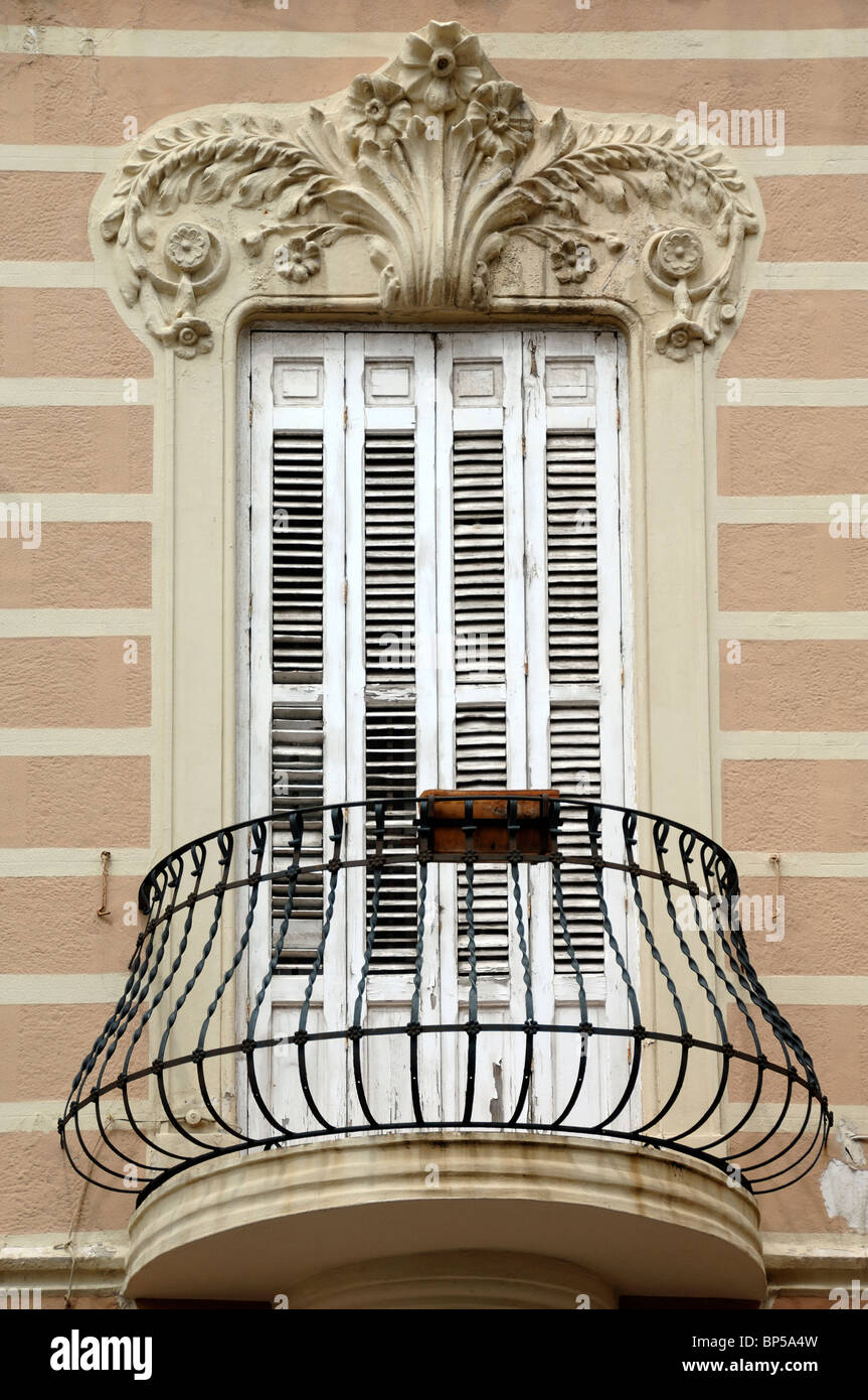 Window & Balcony, El Telegrama del Rif Building (1912), Art Nouveau or Modernista Architecture by Enrique Nieto, Melilla, Spain Stock Photo