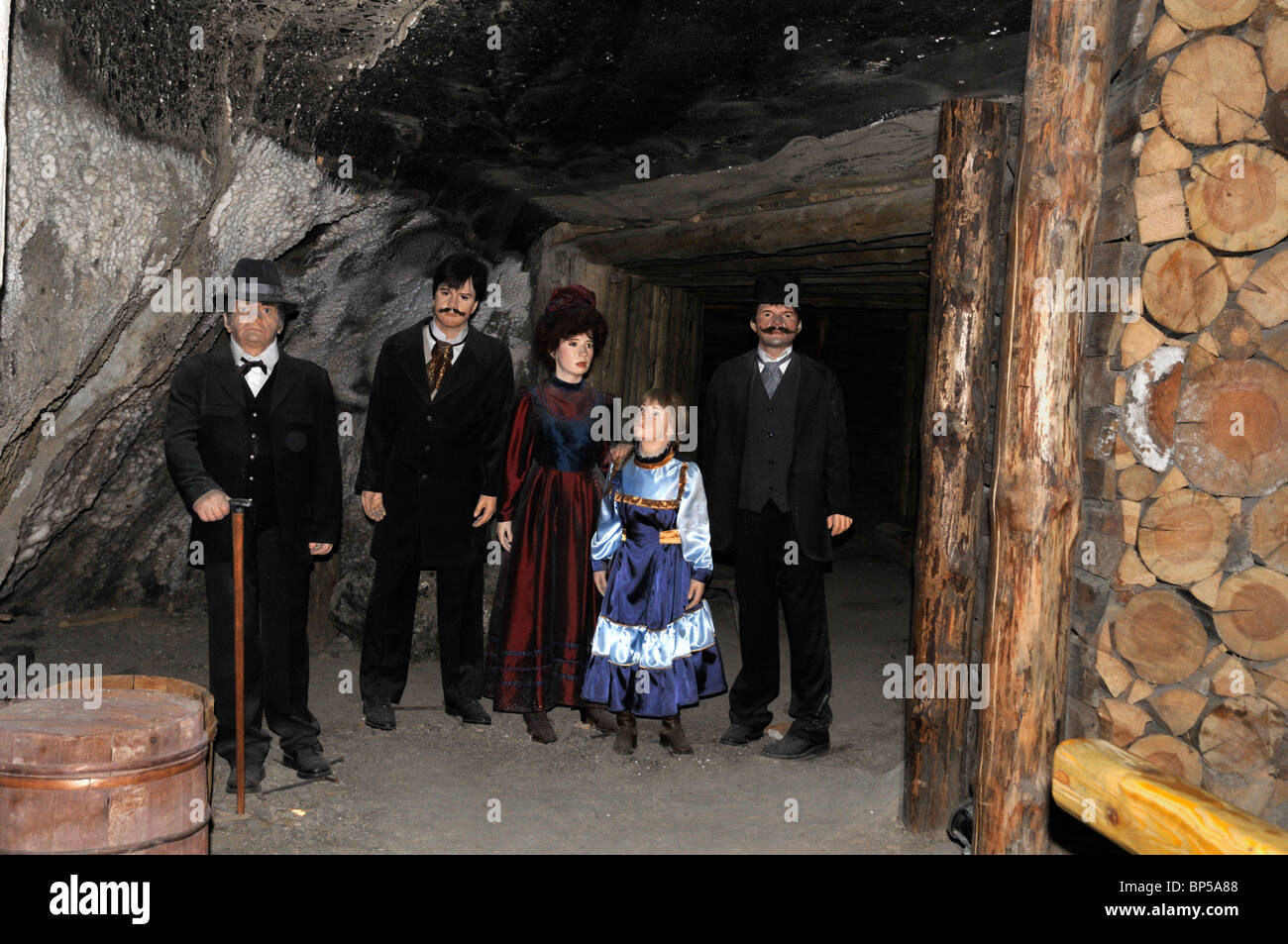 Sculpture group of ancient tourist to salt mines Wieliczka, Poland, Europe Stock Photo