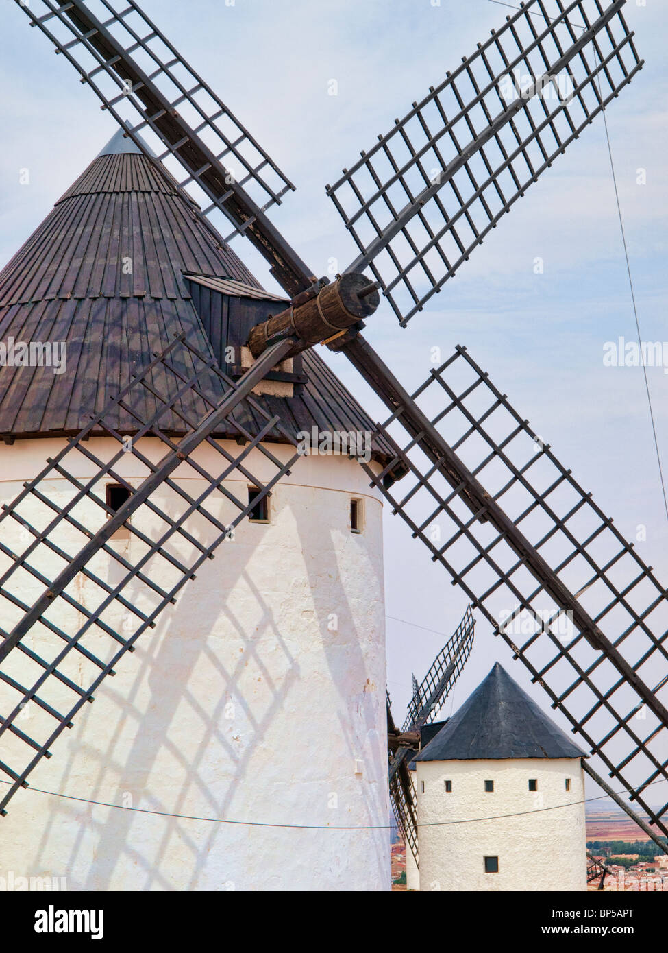 Windmills at Alcázar de San Juan (La Mancha: Don Quixote's land) Stock Photo