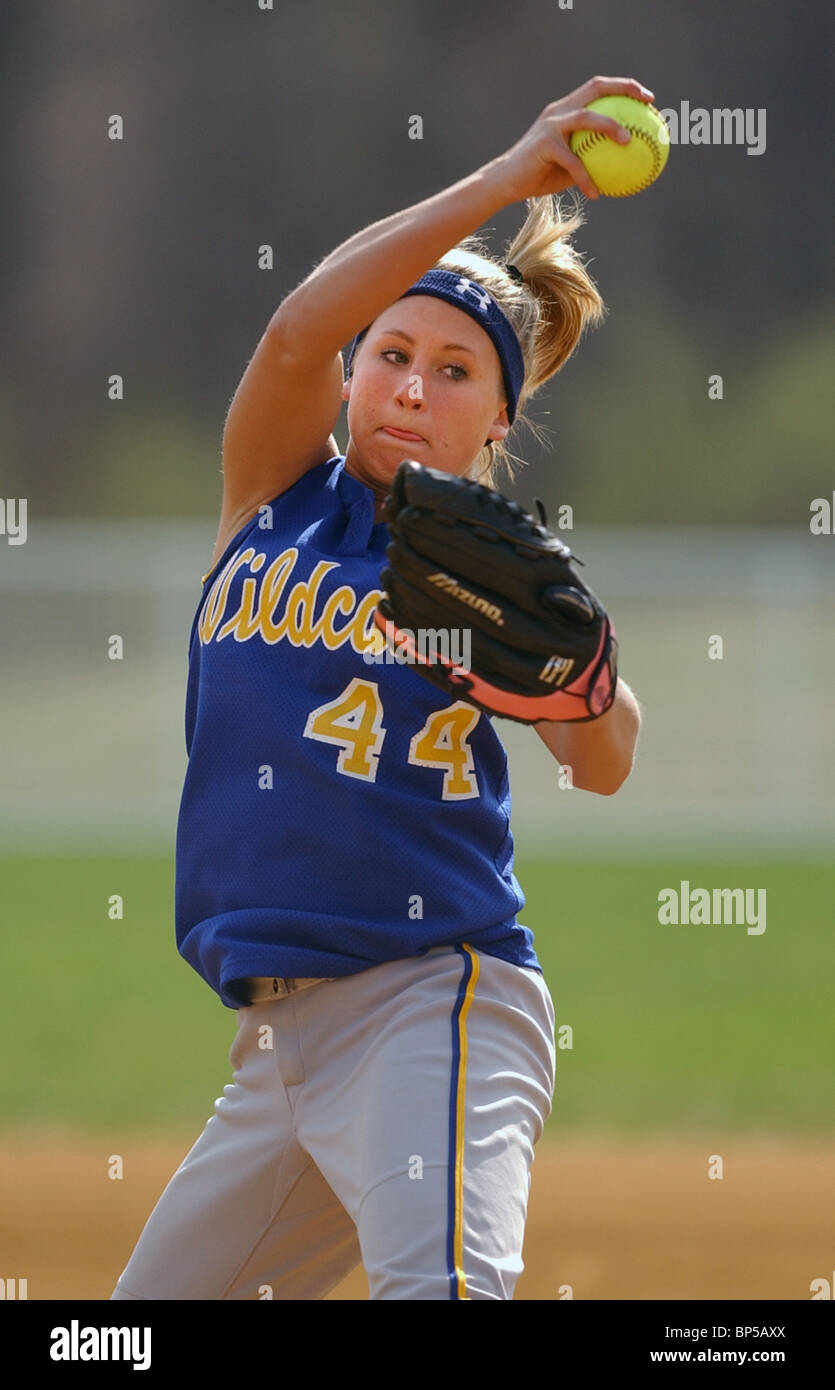 A High School Pitcher wind up during a game in Shelton CT USA EDITORIAL USE ONLY Stock Photo