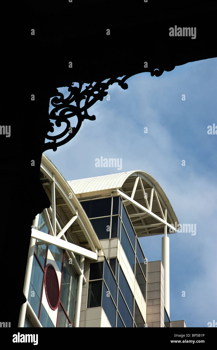 Mobile government building framed by Admiral Semmes Hotel downtown