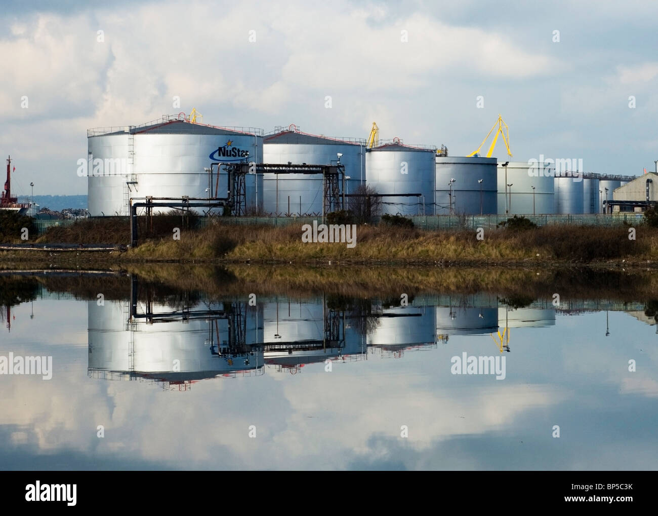 Nu Star Containers Reflecting in the Connswater River, Victoria Park. Stock Photo