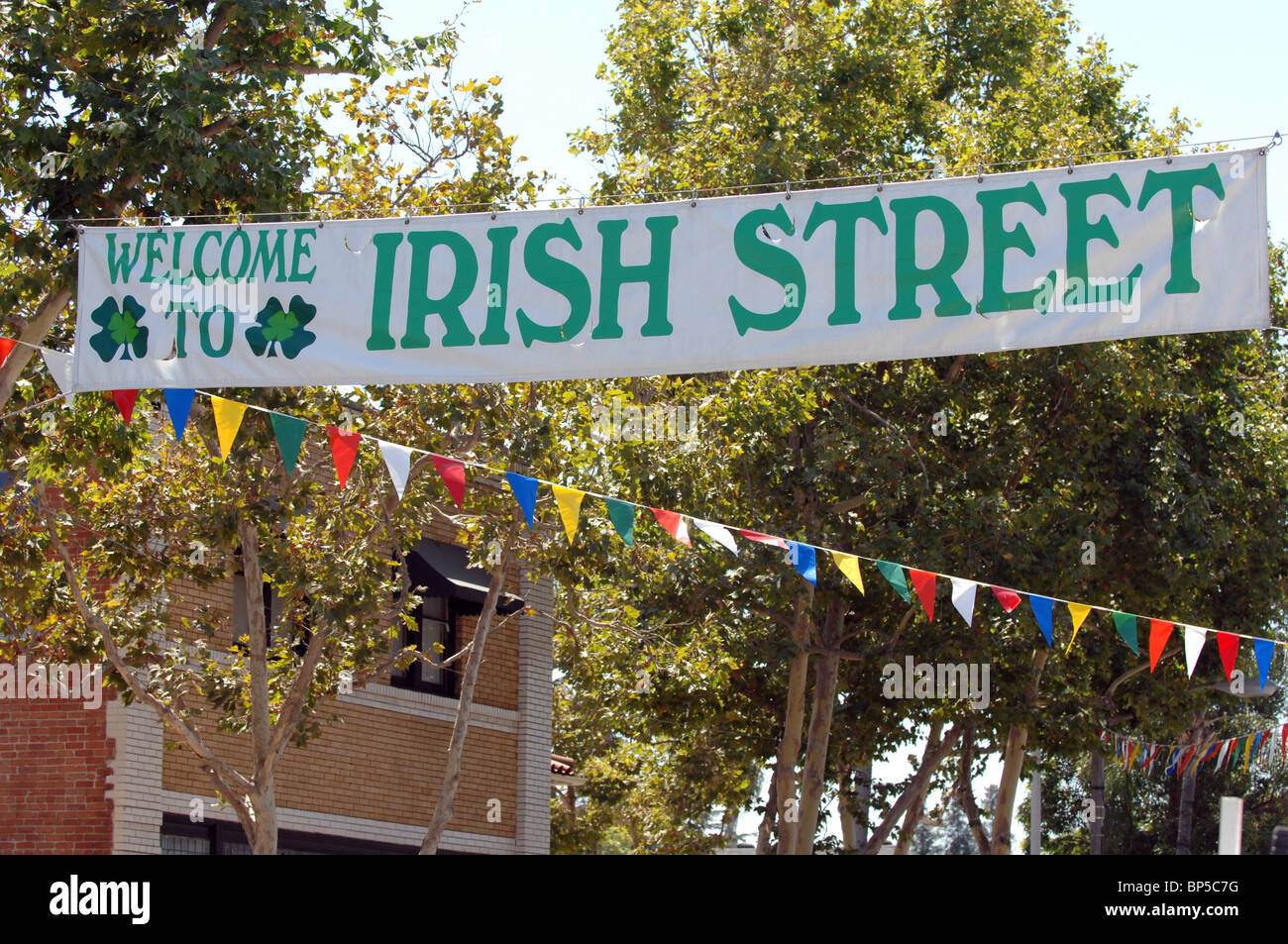 to Irish Street a banner visitors to the