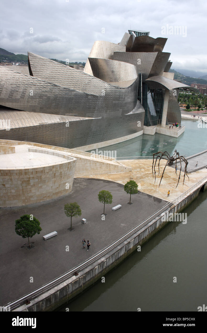 Guggenheim Museum, Bilbao, from Puente Principes de Espana (Puente de la Salve), Bilbao, Pais Vasco, Basque Country, Spain Moder Stock Photo