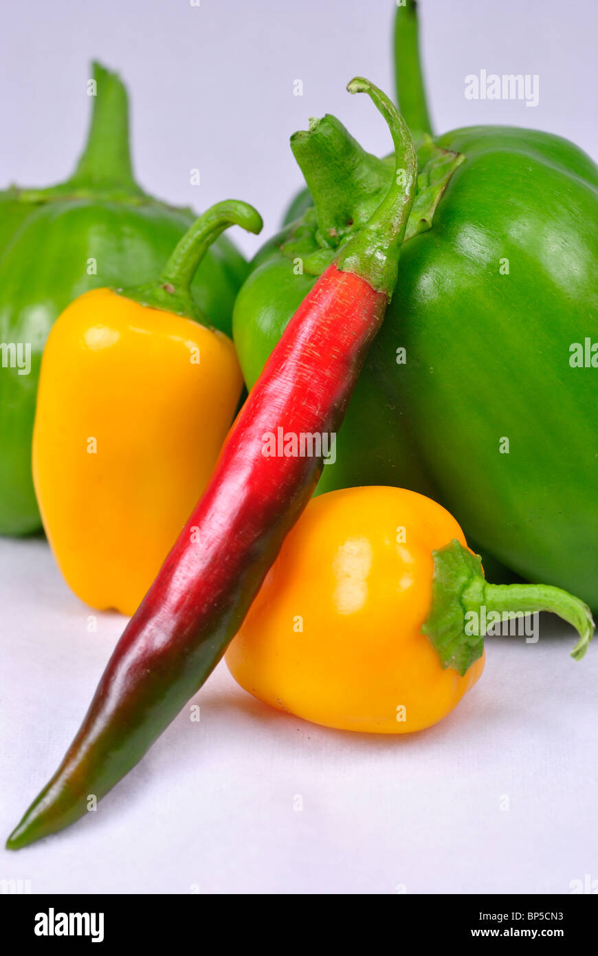 Different types of peppers on white background Stock Photo - Alamy
