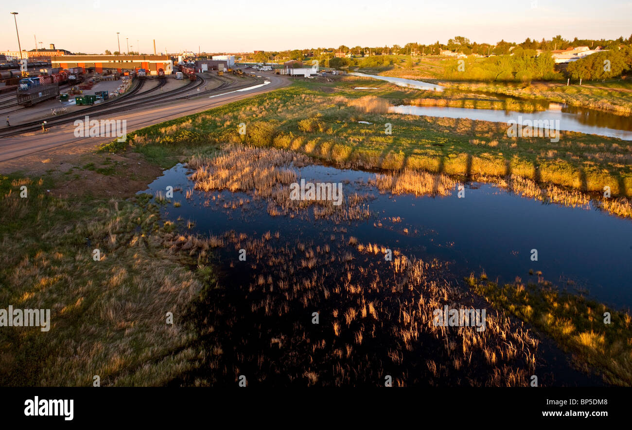 CP rail trainyard Moose Jaw Saskatchewan marshes Stock Photo