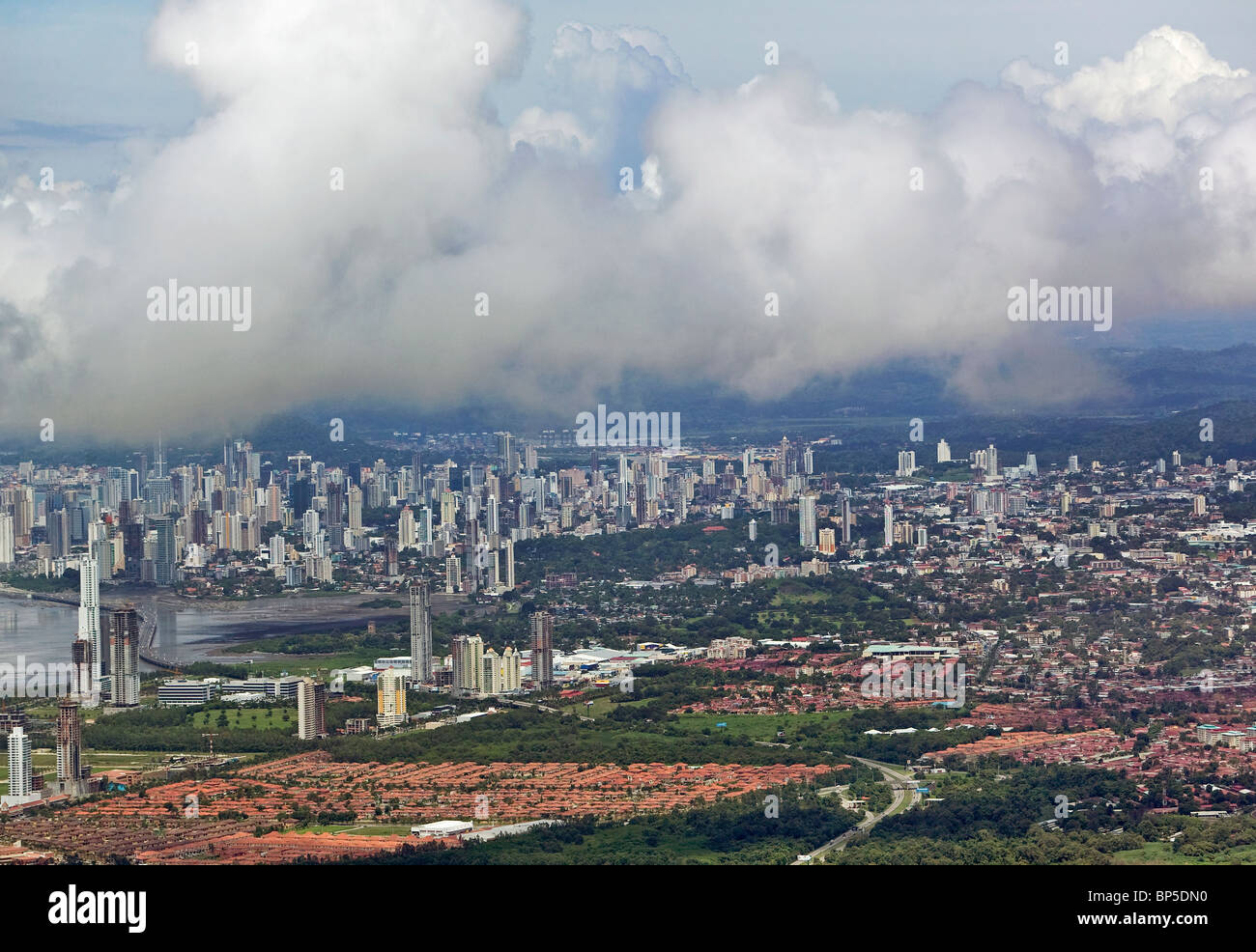 aerial view above skyline Panama City Republic of Panama Stock Photo