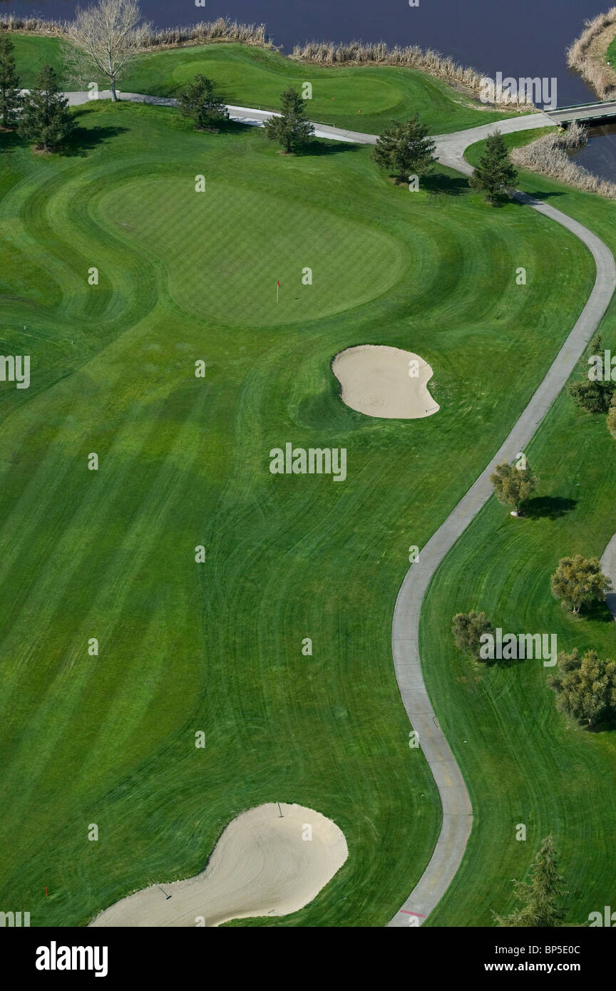 aerial view above Rooster Run Golf course Petaluma California Stock Photo