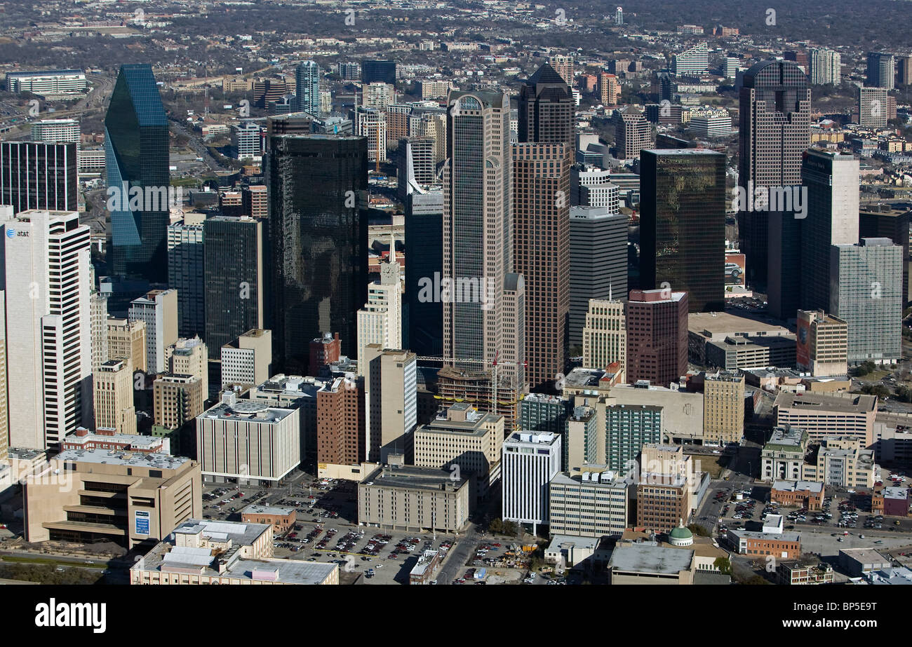 aerial view above skyline downtown Dallas Texas Stock Photo