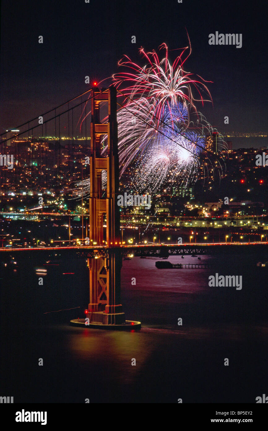 4th of July/Independence Day fireworks over Golden Gate Bridge, San