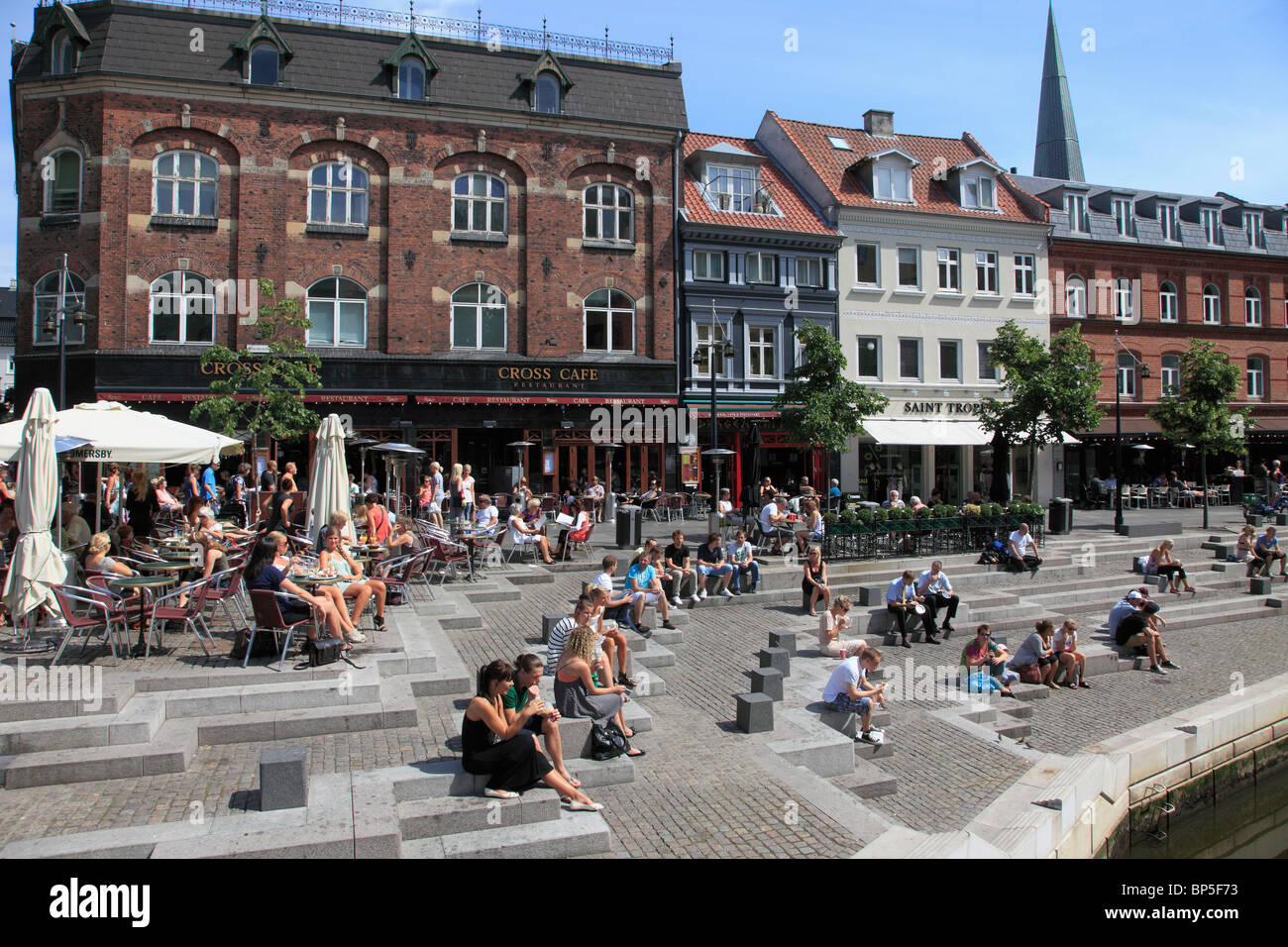Denmark, Jutland, Arhus, Aboulevarden, cafe, people, leisure, Stock Photo