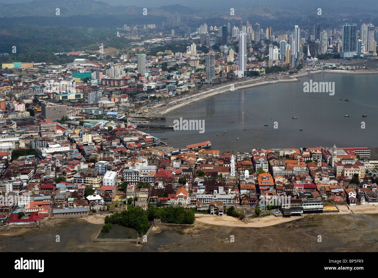 aerial view above Casco Viejo historical district Panama City Stock Photo