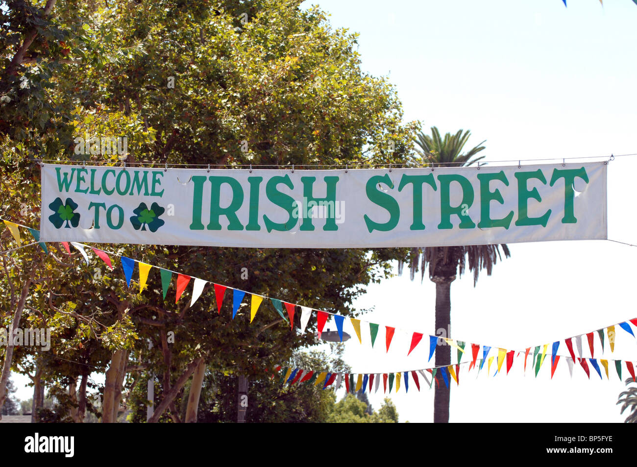 to Irish Street a banner visitors to the