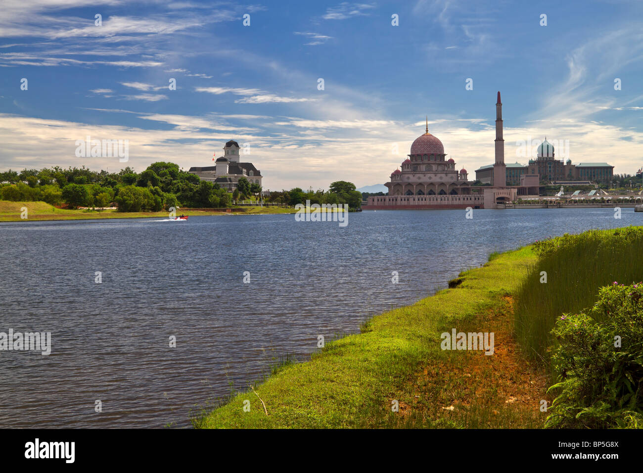 Putrajaya with Putra Mosque, the Prime Minister's Office and Darul Ehsan Palace. Stock Photo