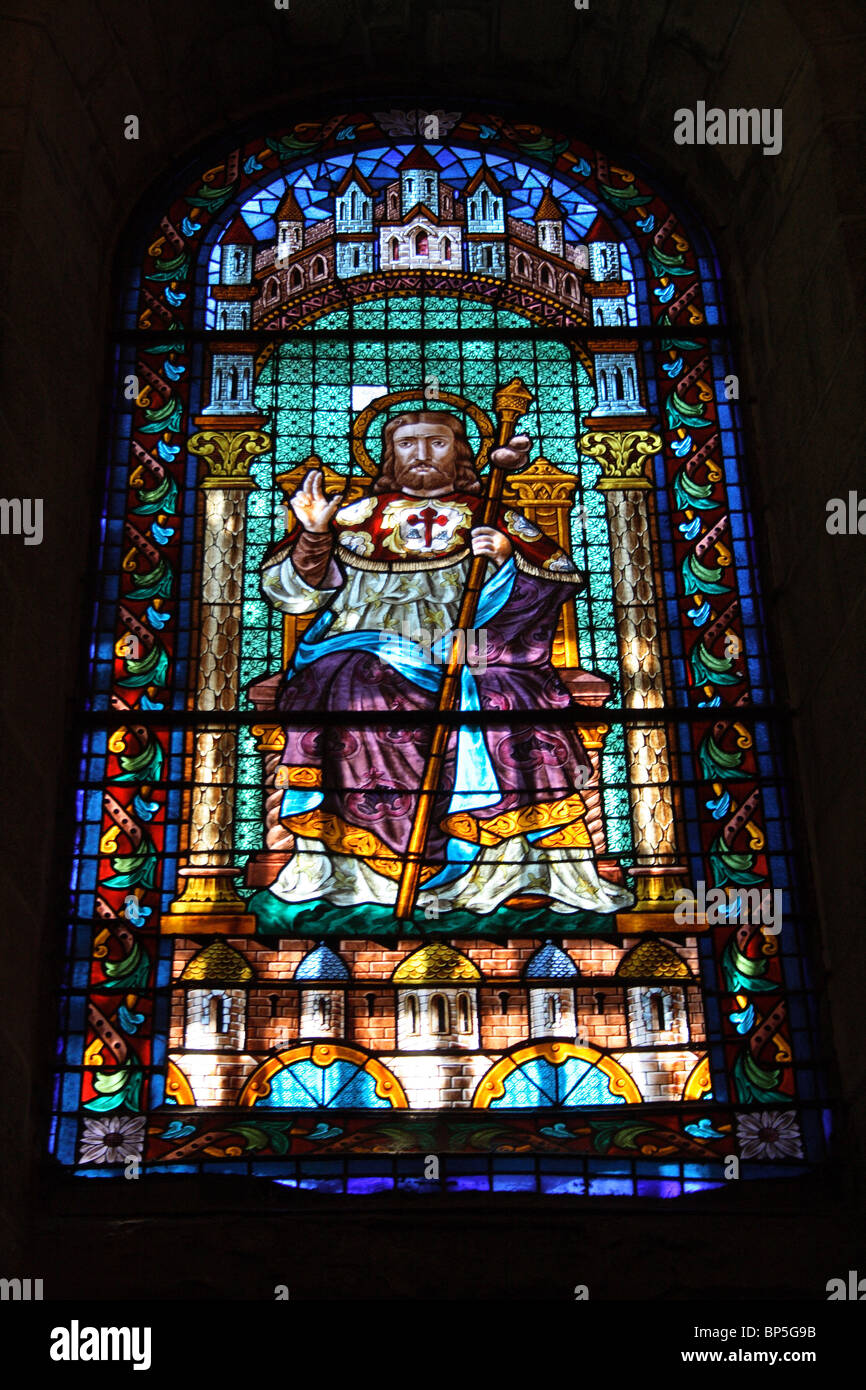 Stained glass window of Catedral del Apostol, Santiago de Compostella, Galicia, Spain Stock Photo