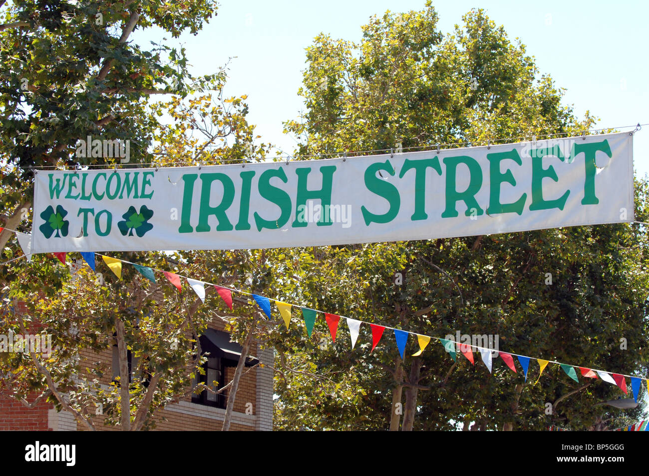 to Irish Street a banner visitors to the