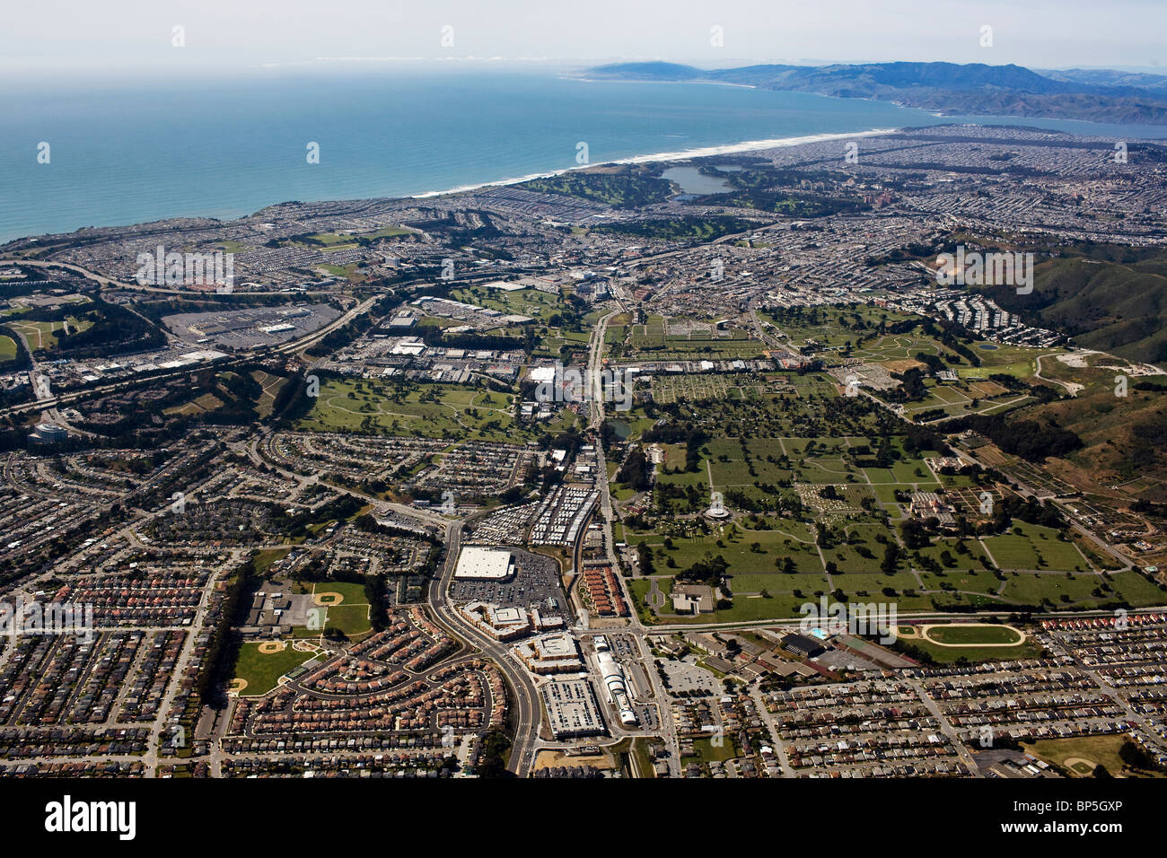 aerial view above Colma California Stock Photo