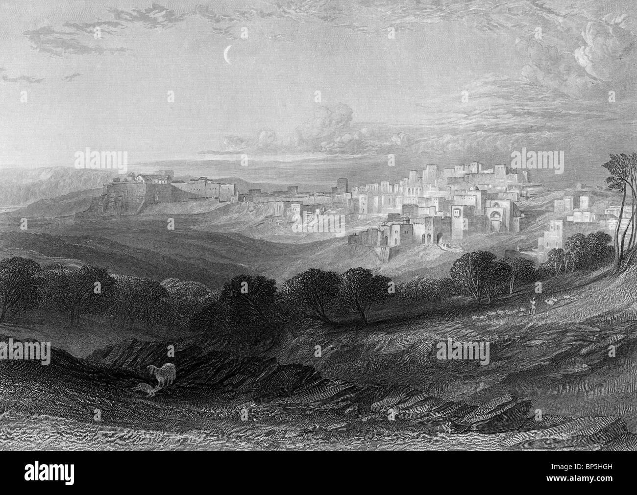 Scenic engraved view of biblical Bethlehem Stock Photo - Alamy