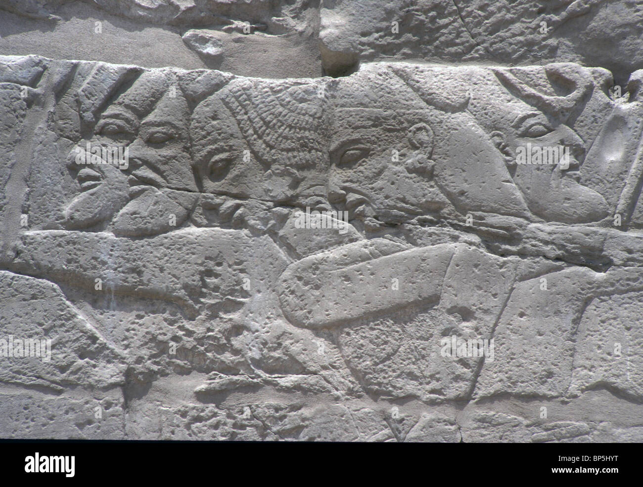 3427. SYRIAN AND LYBIAN CAPTIVES OF SETI I. WALL CARVING IN THE GREAT HALL OF THE KARNAK TEMPLE IN THEBES Stock Photo