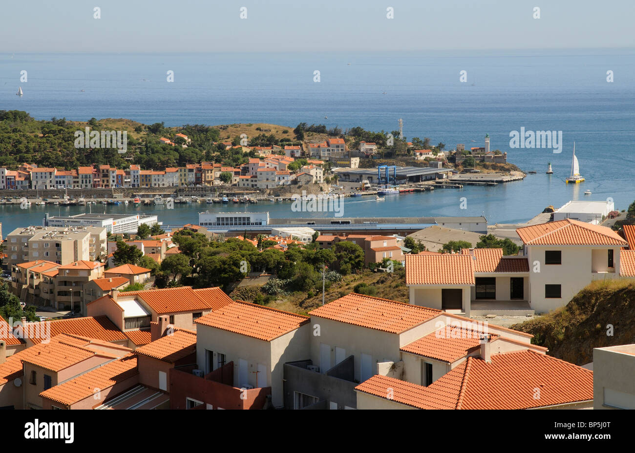 Modern housing above Port Vendres South of France a Mediterranean