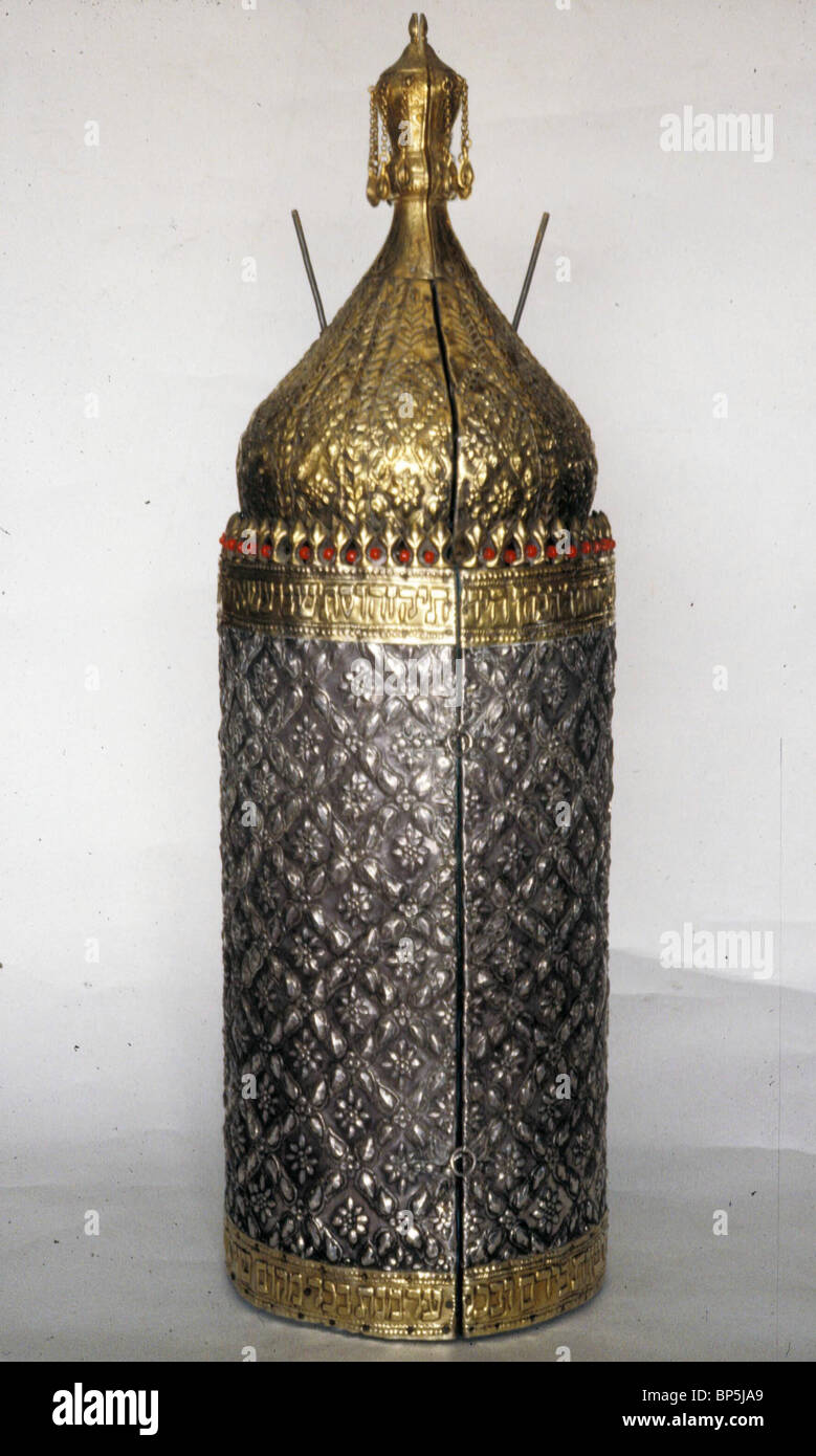 3694. TORAH CASE MADE OF SILVER, 19TH. C. IRAQ Stock Photo