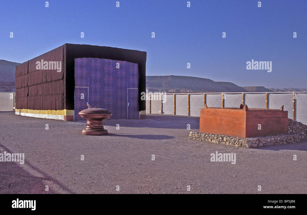 TENT OF THE TABERNACLE WITH THE ALTAR & THE COPPER LAVER IN FRONT OF IT. ? Model from the WILDERNESS TABERNACLE located in Stock Photo