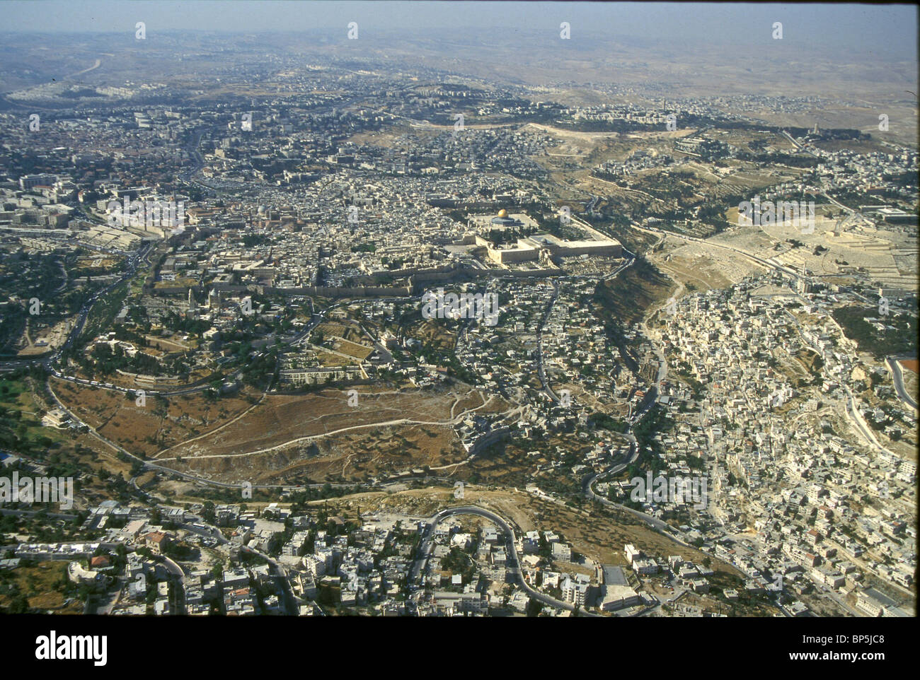 3746. JERUSALEM, AERIAL VIEW FROM THE SOUTH WITH MT. ZION ON THE LEFT AND THE CITY OF DAVID ON THE RIGHT Stock Photo