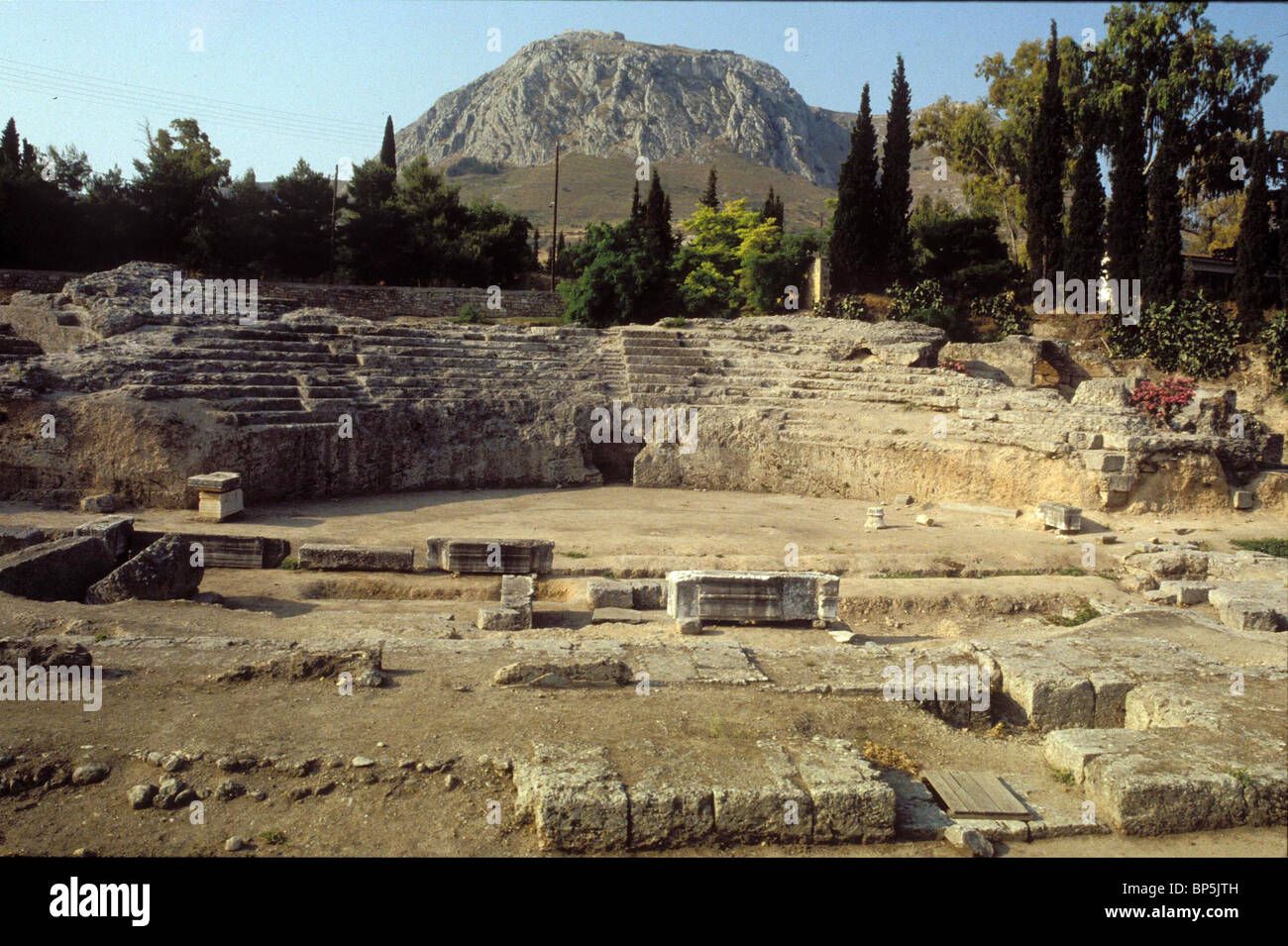 CORINTH ARCHEOLOGICAL REMAINS OF THE GREEK-ROMAN CITY WHICH PAUL VISITED ON HIS FIRST MISSION After these things Paul departed Stock Photo