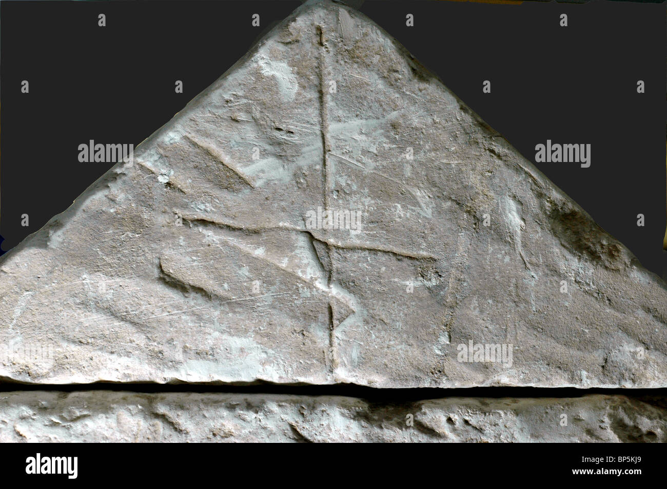5269. Stone ossuary from a tomb near Jerusalem with a cross engraving, late Roman period Stock Photo